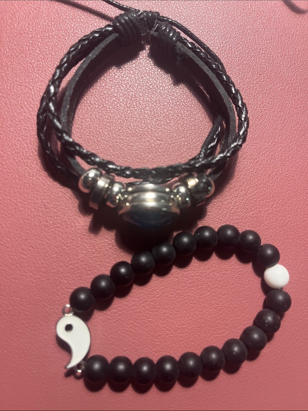 Plunder Black and White Yin Yang Beaded and Braided Bracelet Set
